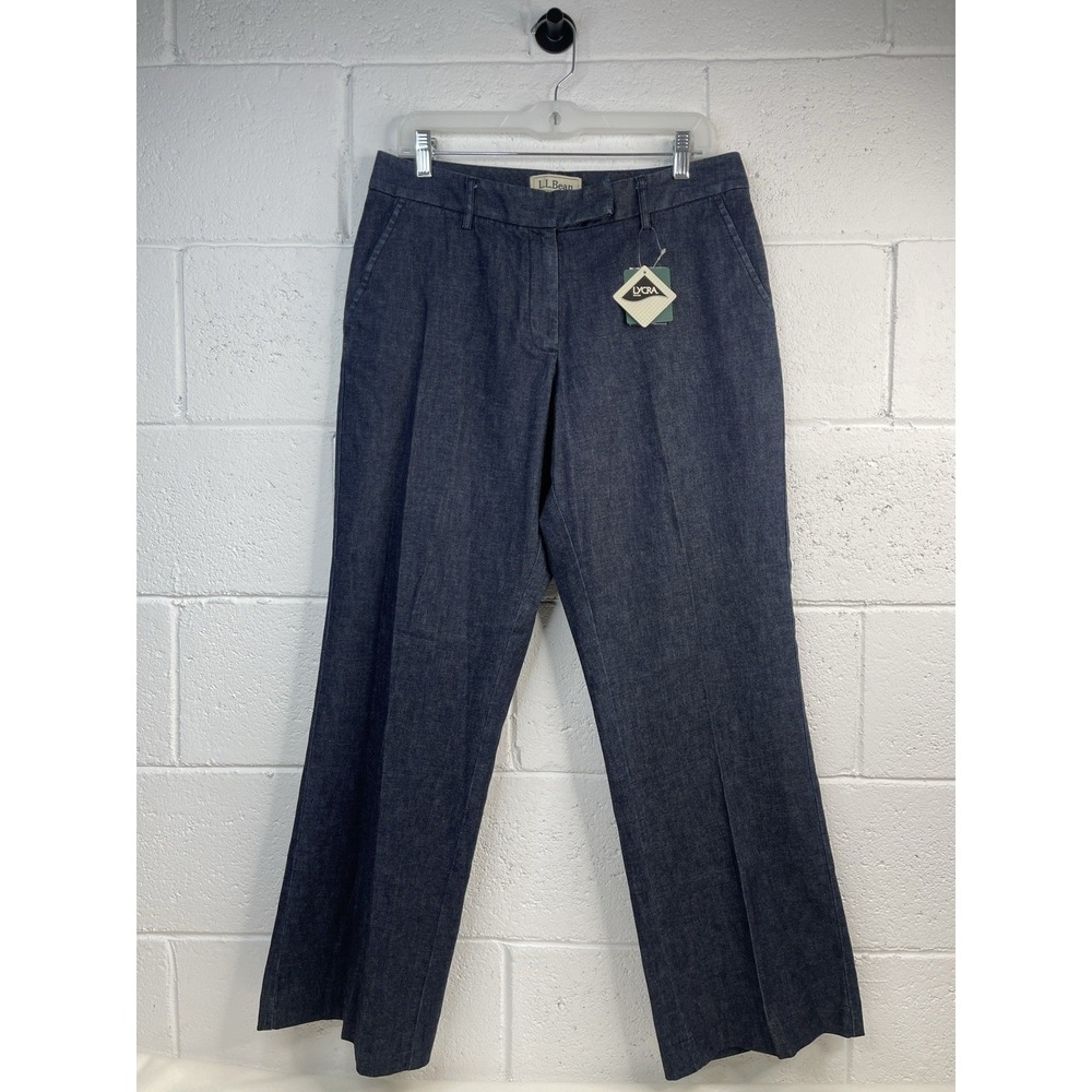 LL Bean Favorite Fit Curvy Trousers Dark Wash Pants Lycra NWT Womens Size 14 Reg